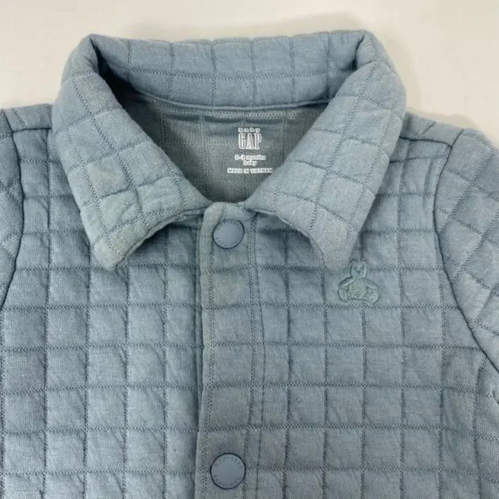 GAP Baby Quilted Jacquard One Piece Age 0-3 Mos Cozy‎ Light Blue Snap Coverall